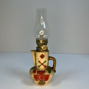 Vintage Oil Lamp Totem Pole Jug Japan Miniature Red Green